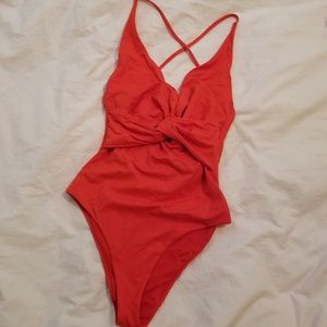 H&M Red front knot tie one piece swimsuit